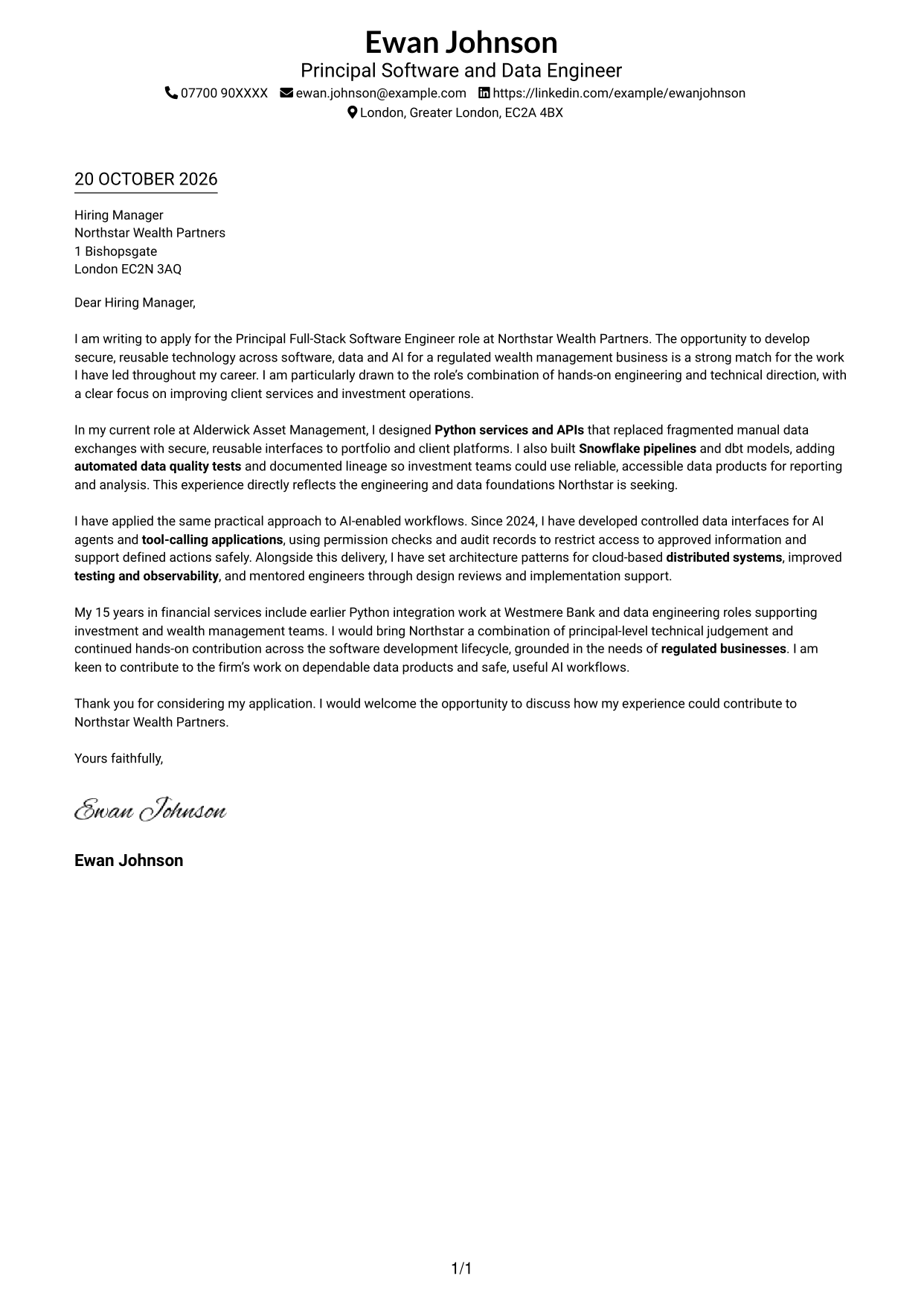 Cover letter example — page 1