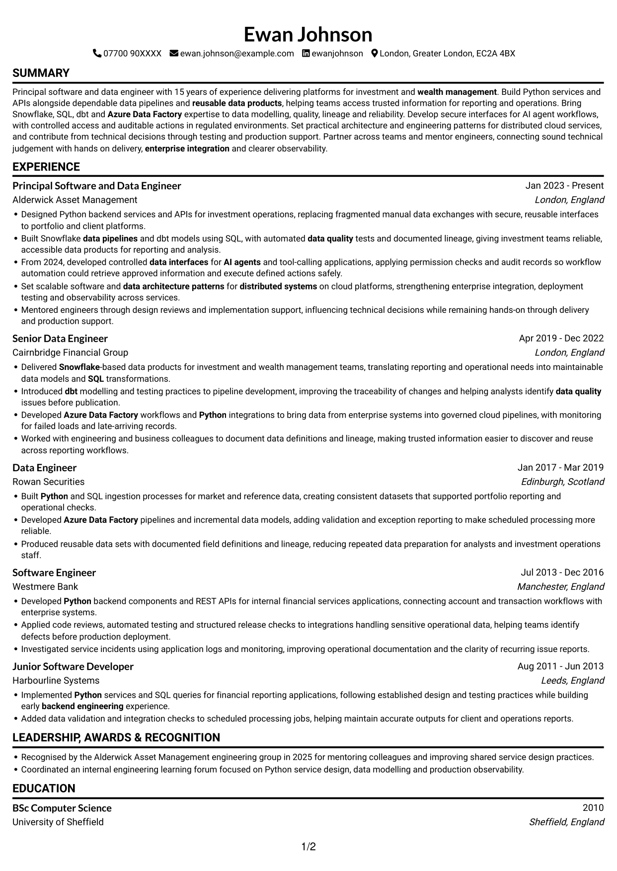CV example — page 1