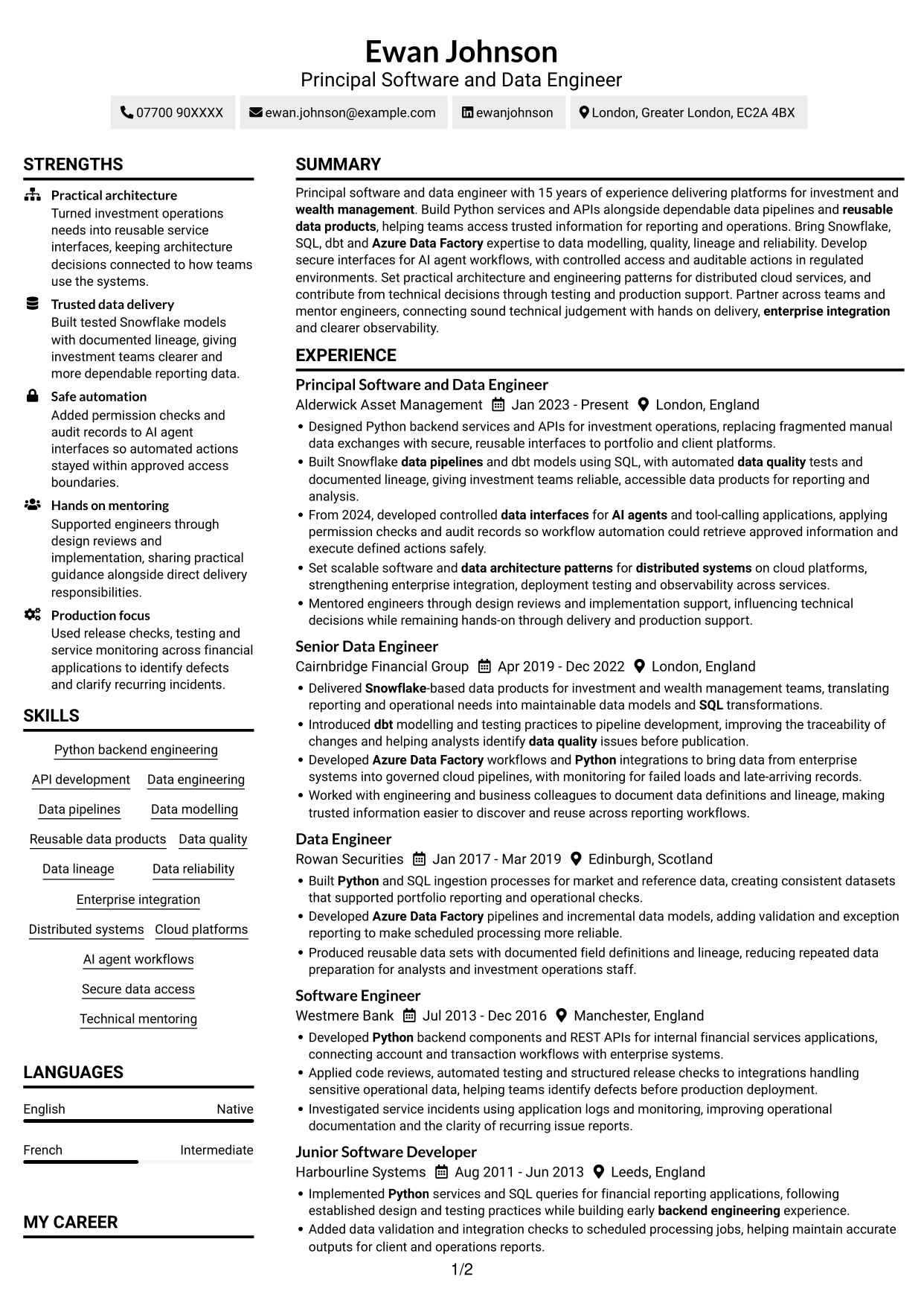 CV example — page 1