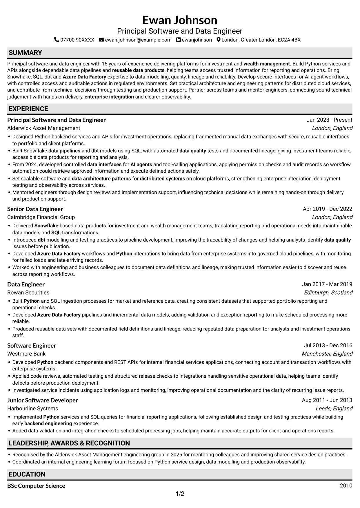 CV example — page 1