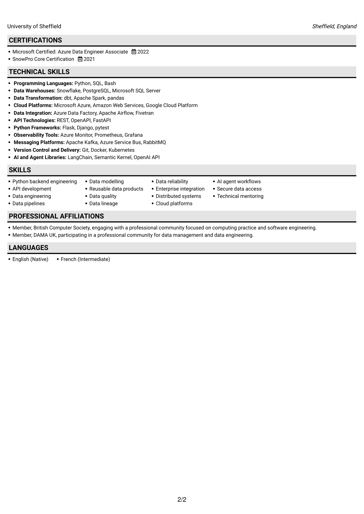 CV example — page 2