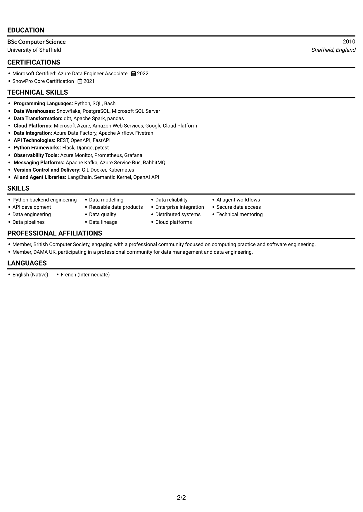 CV example — page 2