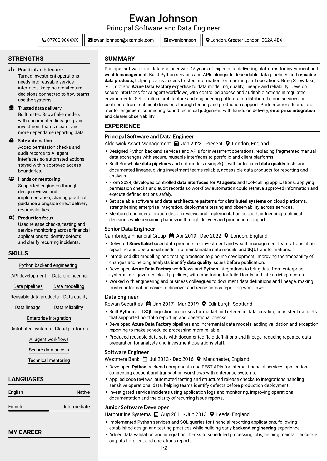 CV example — page 1