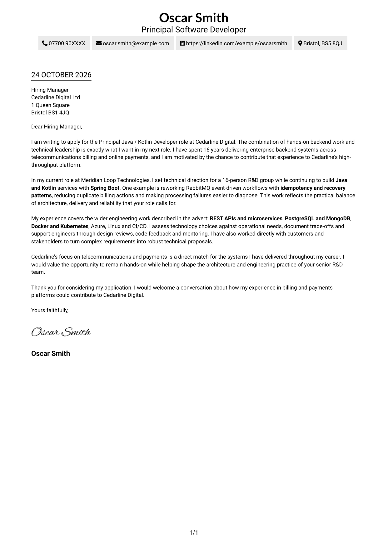 Cover letter example — page 1