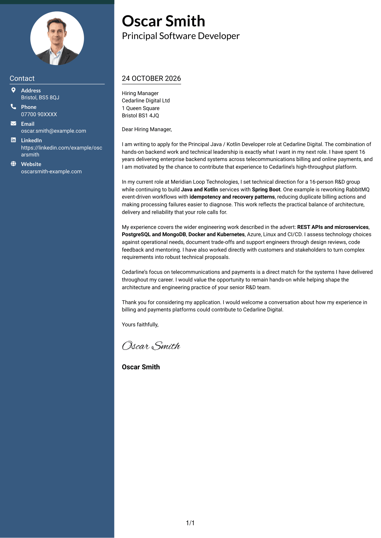 Cover letter example — page 1