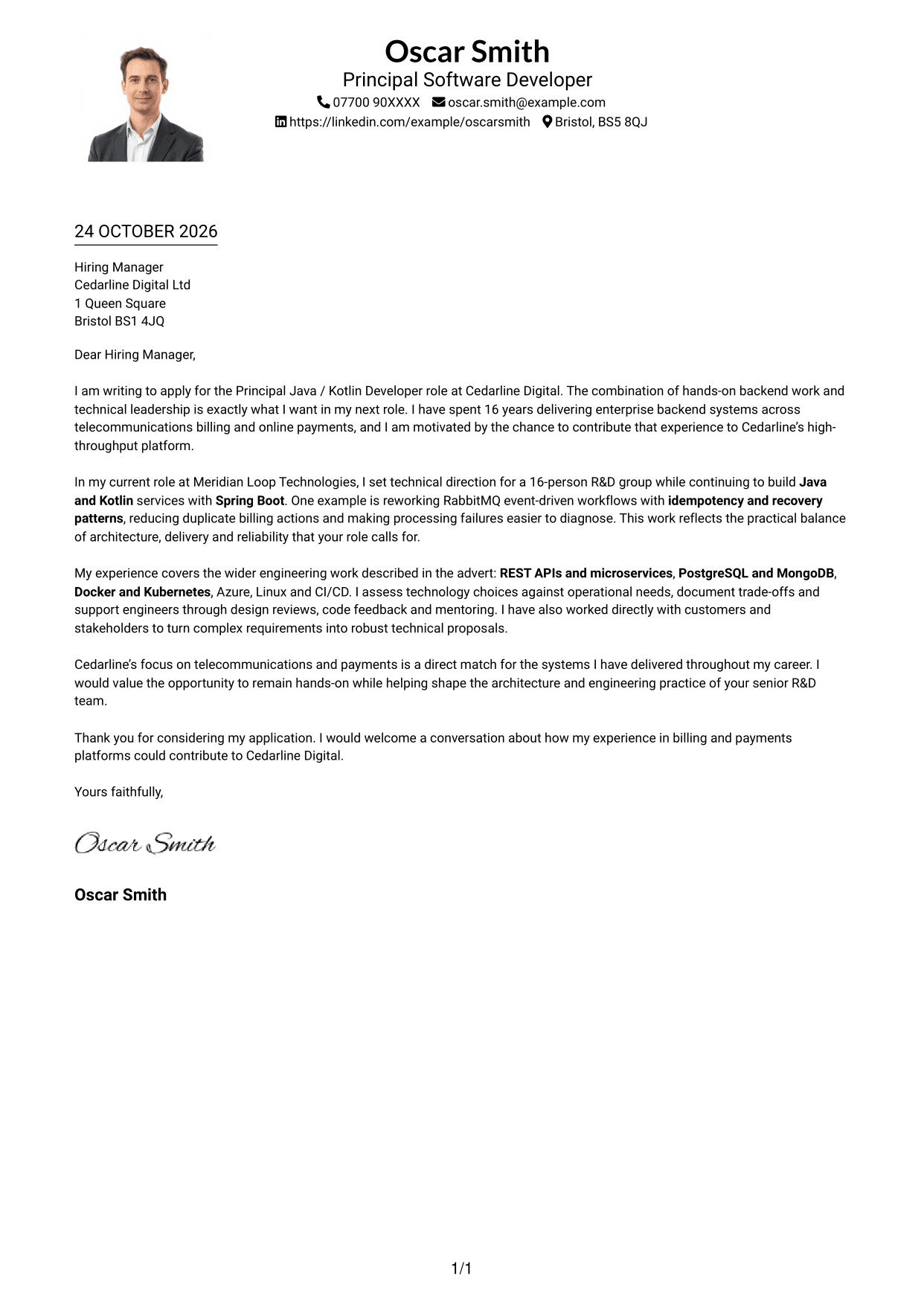 Cover letter example — page 1
