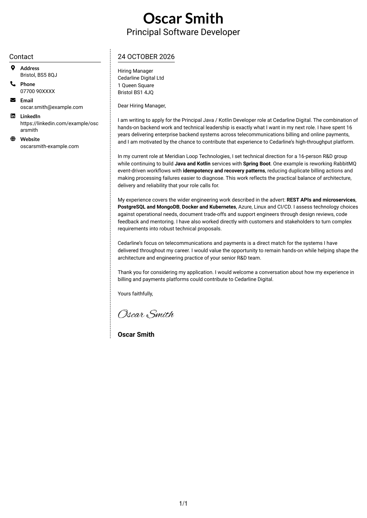 Cover letter example — page 1