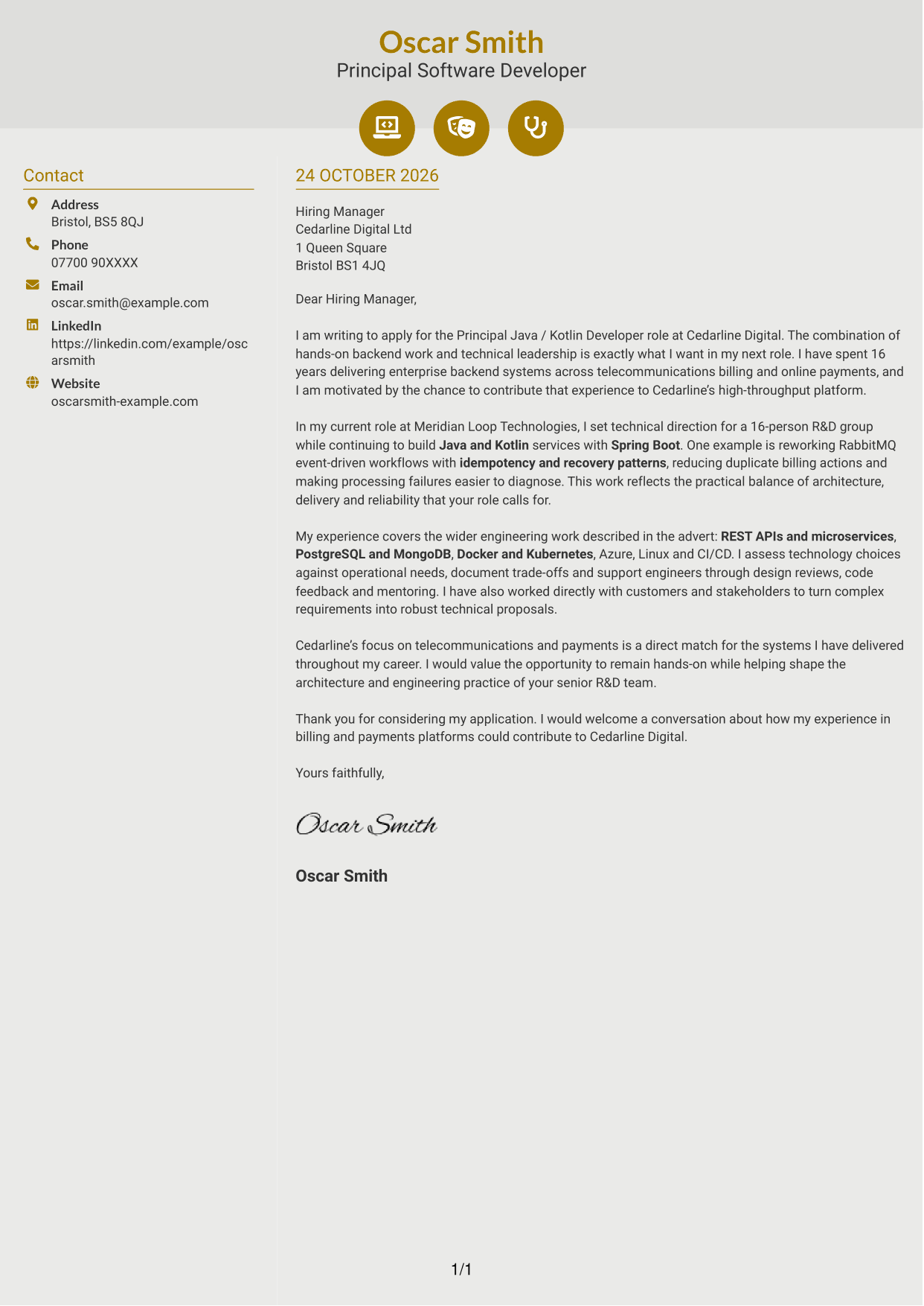 Cover letter example — page 1