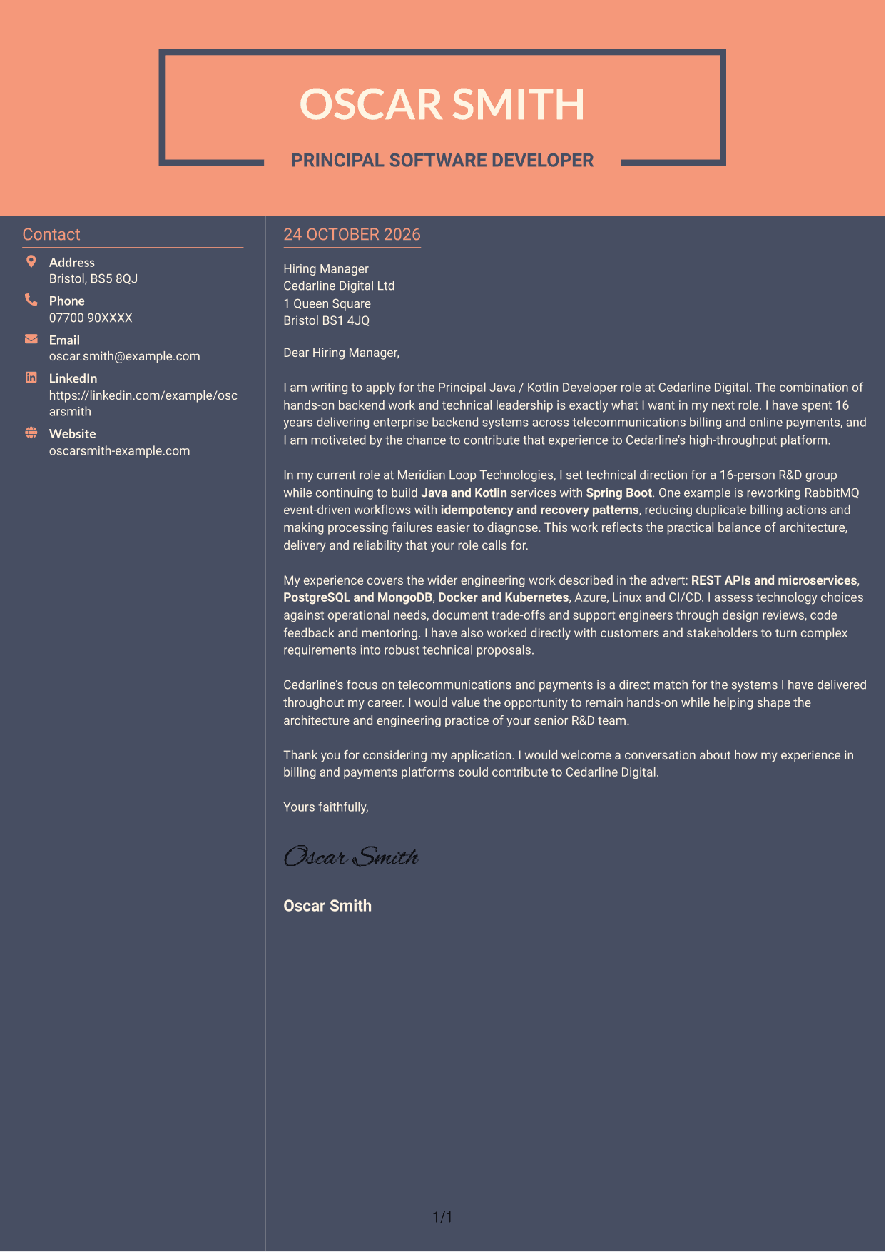 Cover letter example — page 1