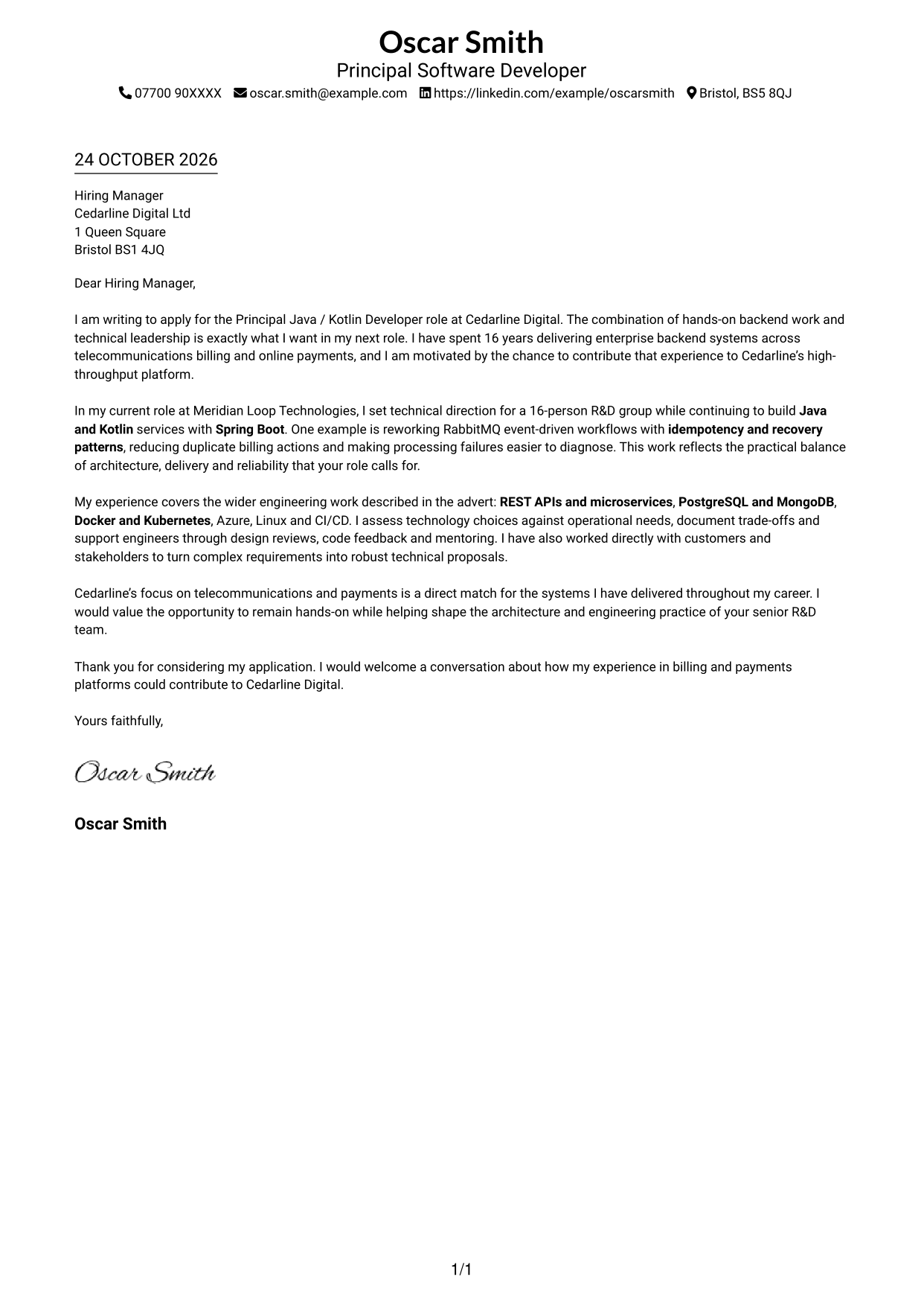 Cover letter example — page 1