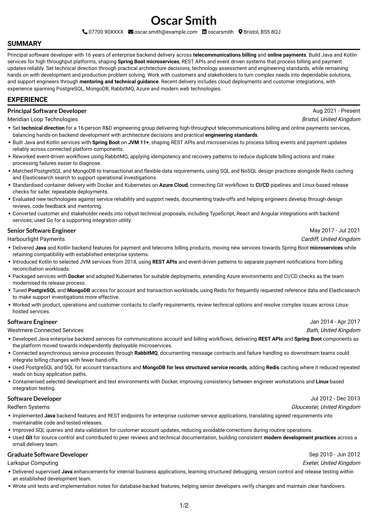 CV example — page 1