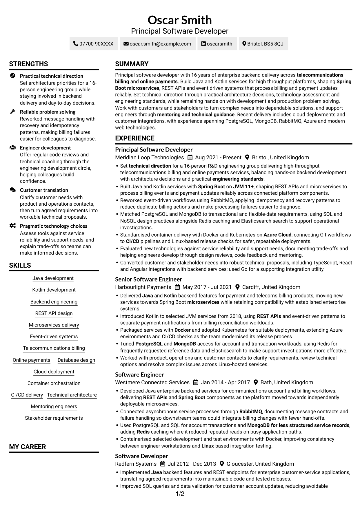 CV example — page 1
