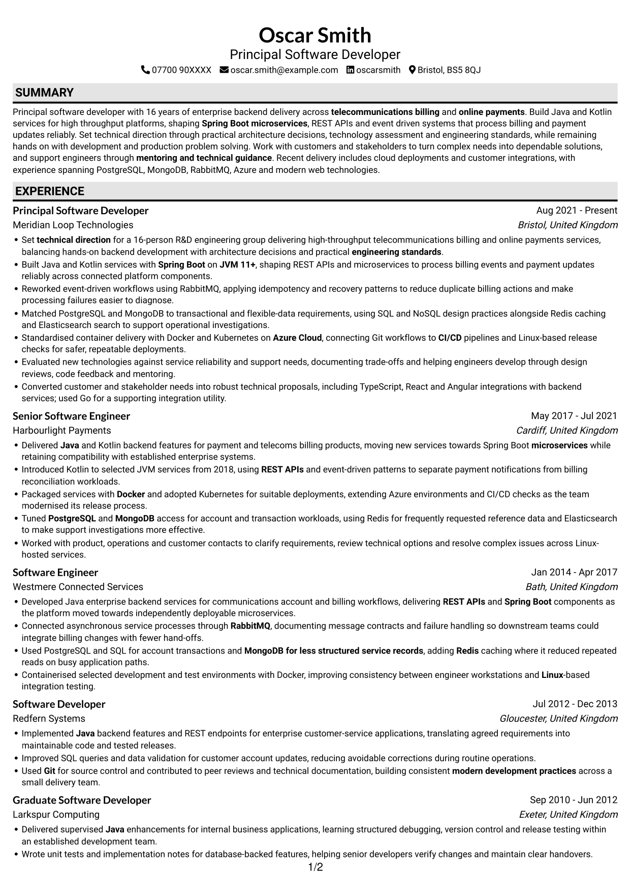 CV example — page 1