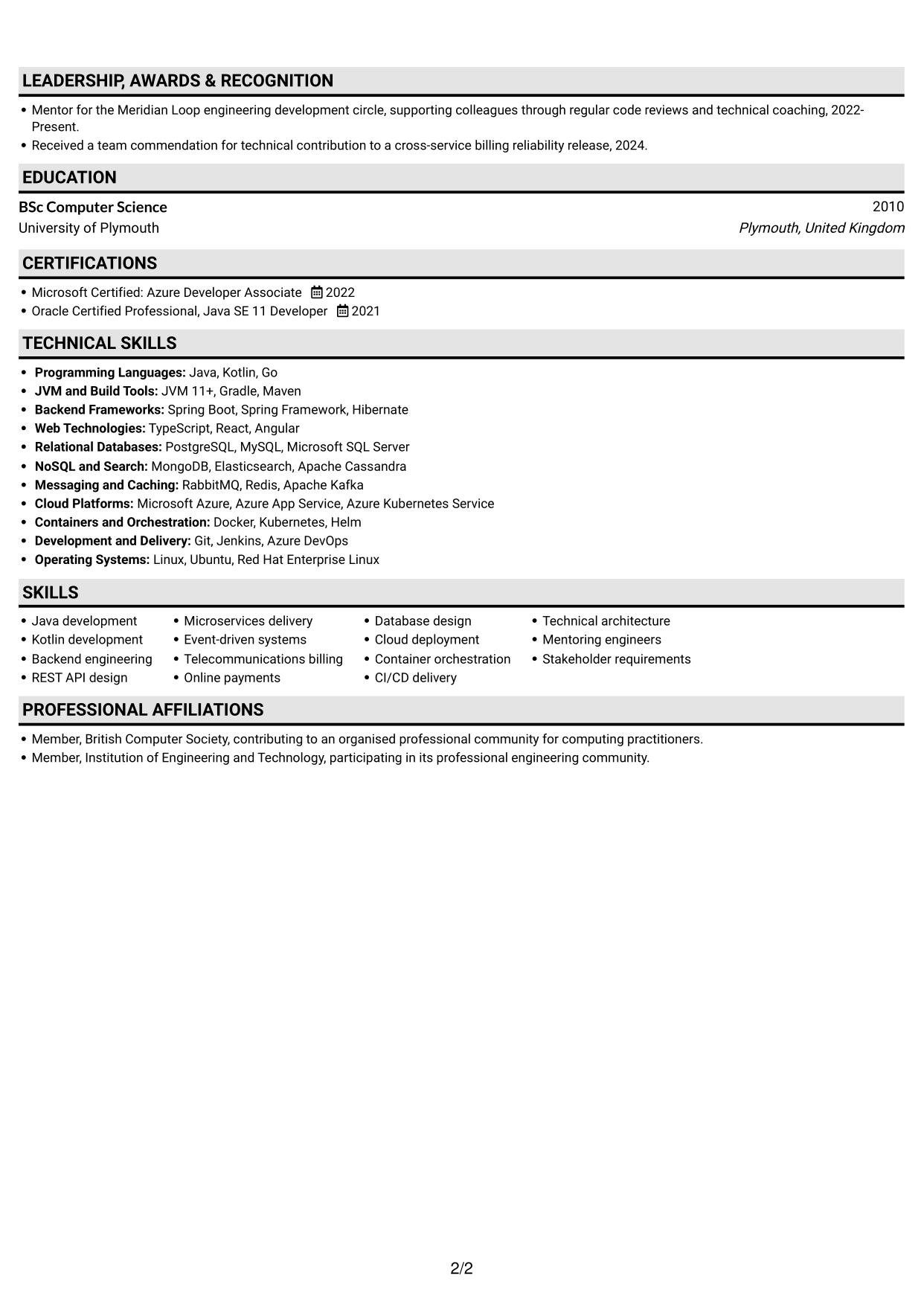 CV example — page 2