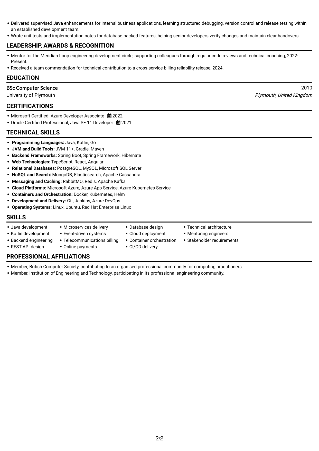 CV example — page 2