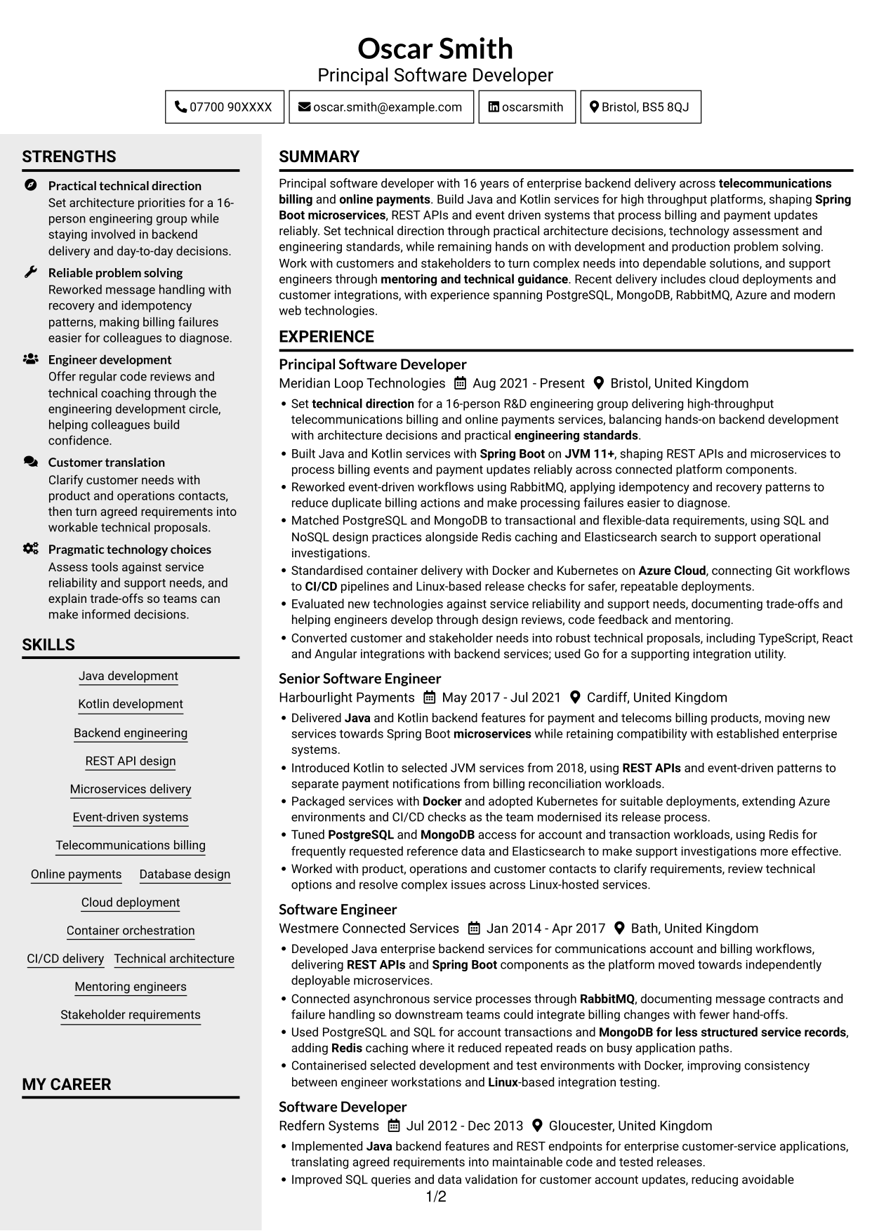 CV example — page 1