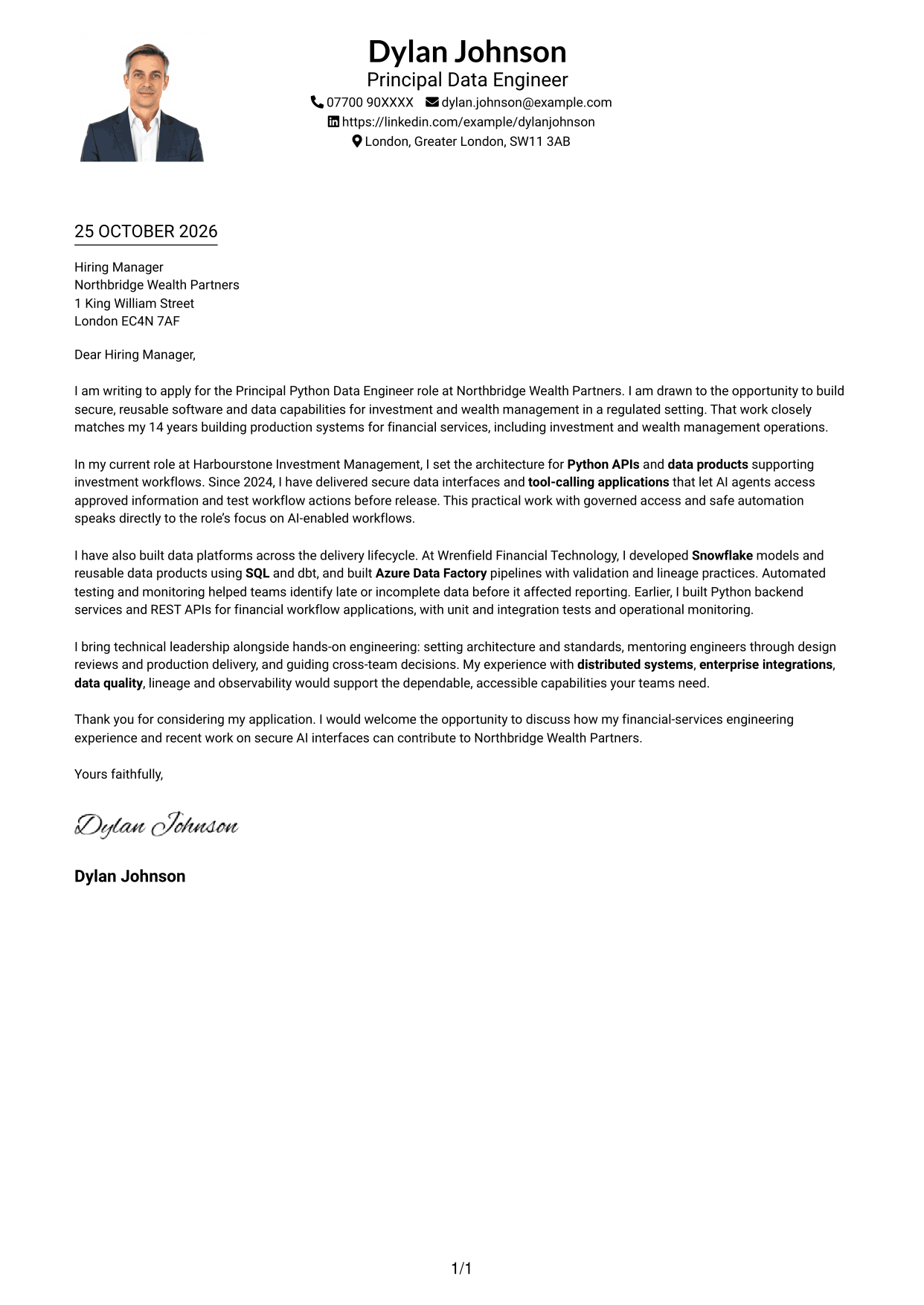 Cover letter example — page 1