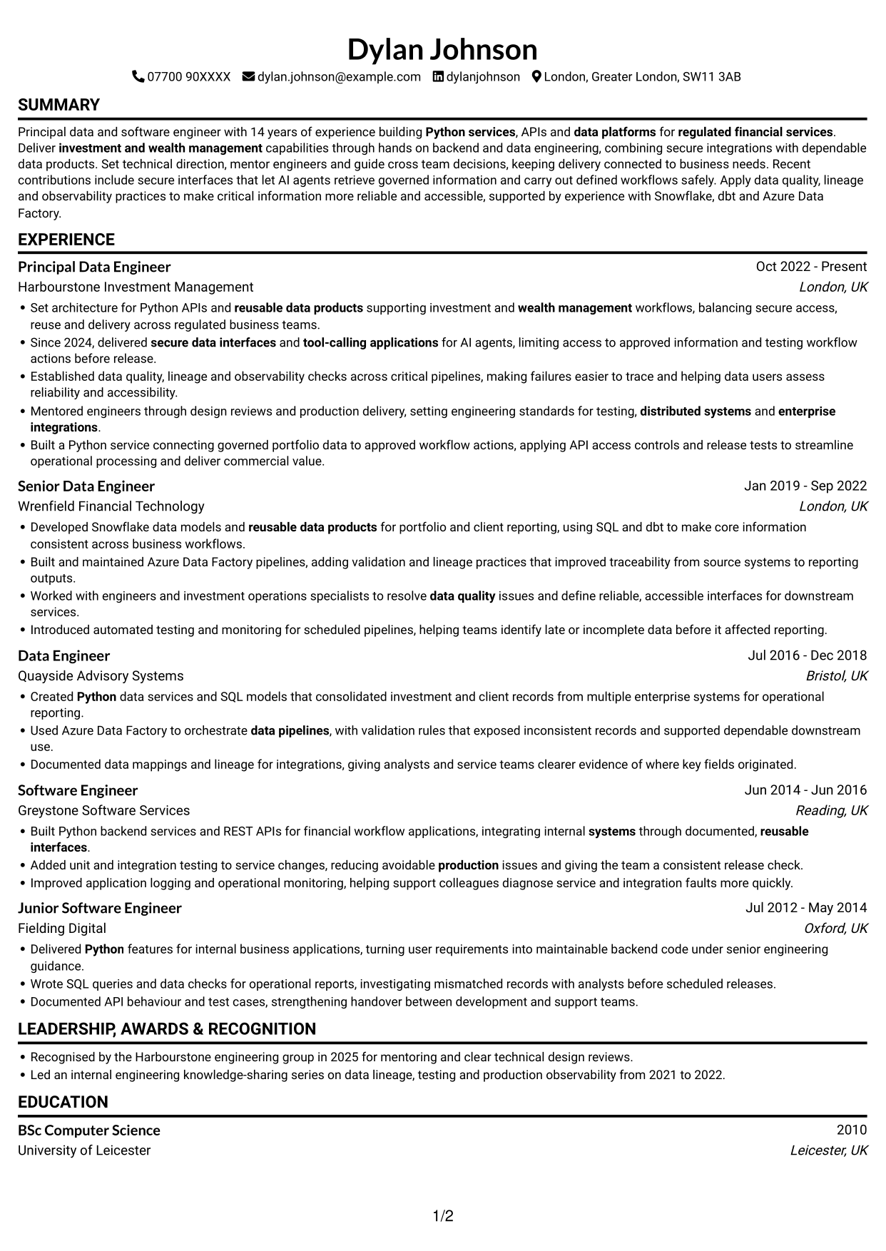 CV example — page 1