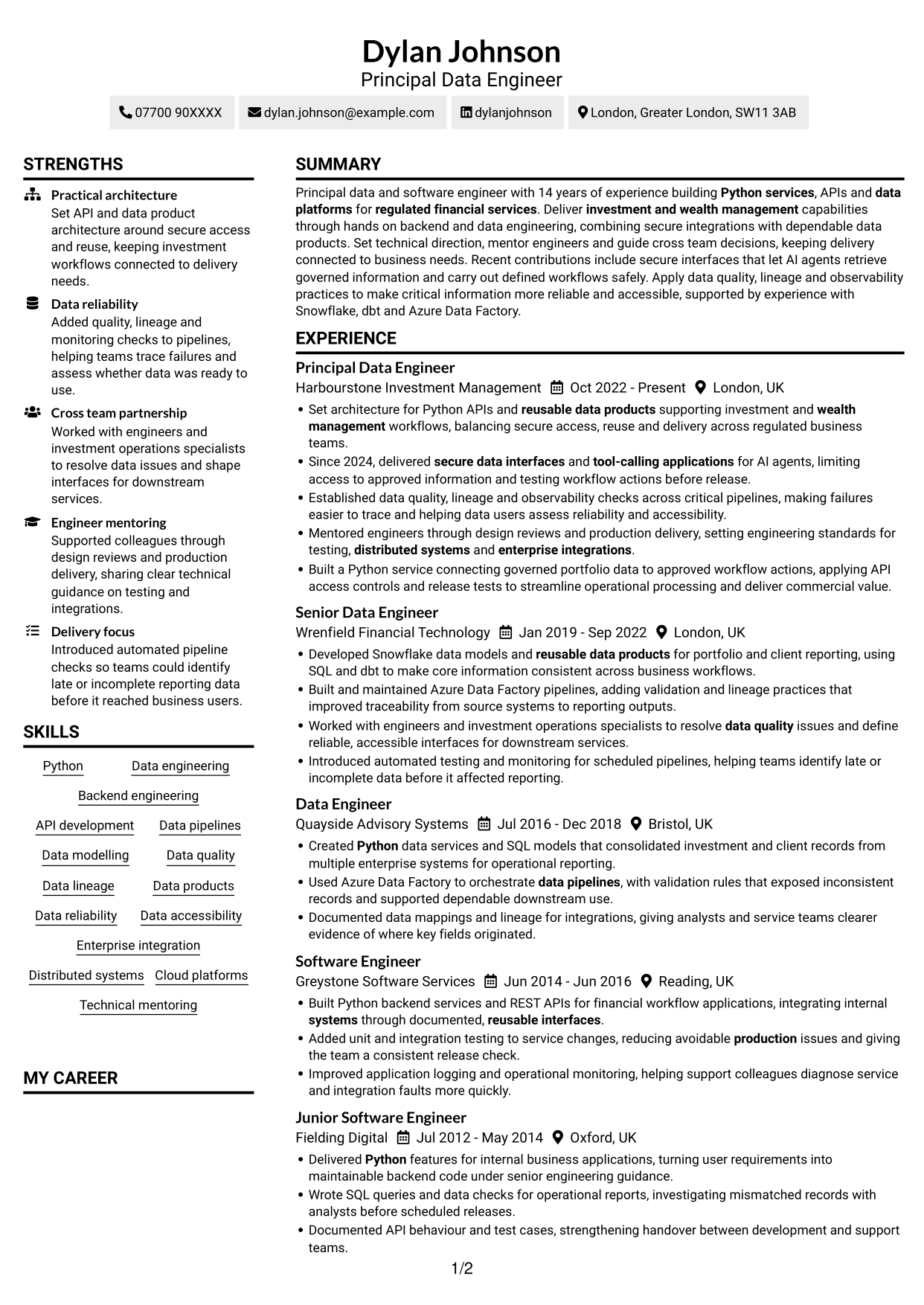 CV example — page 1