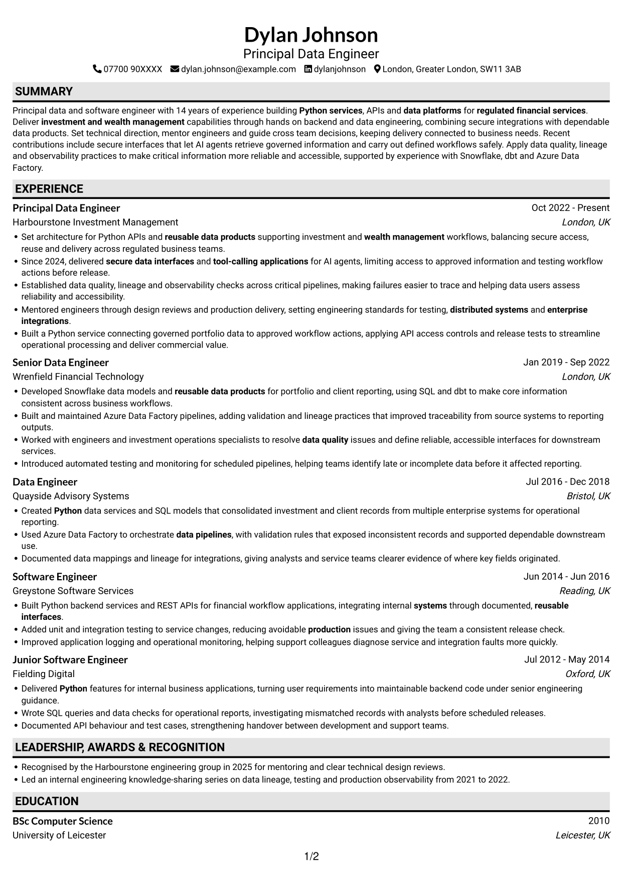 CV example — page 1