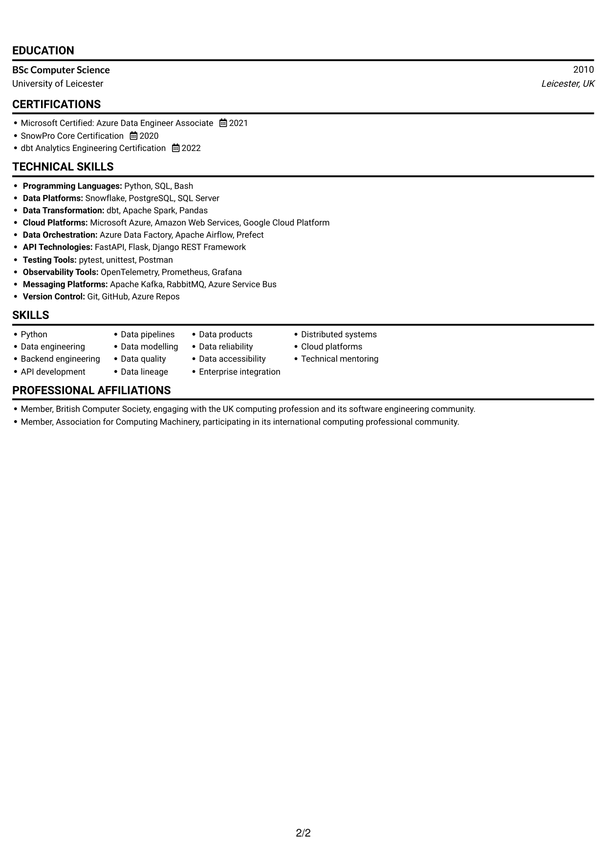 CV example — page 2