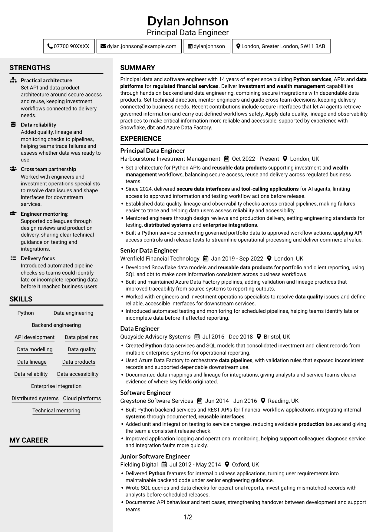 CV example — page 1