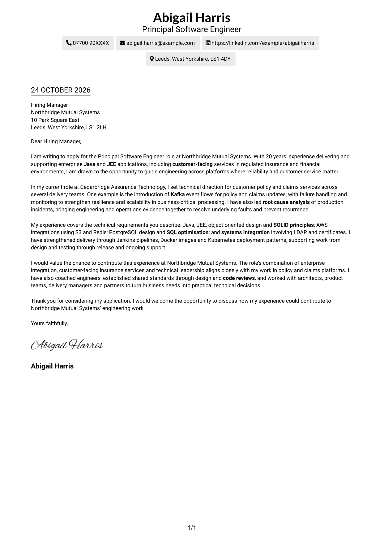 Cover letter example — page 1