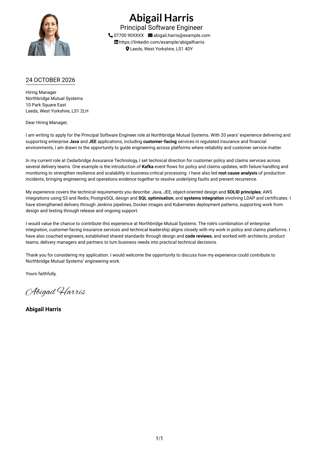 Cover letter example — page 1
