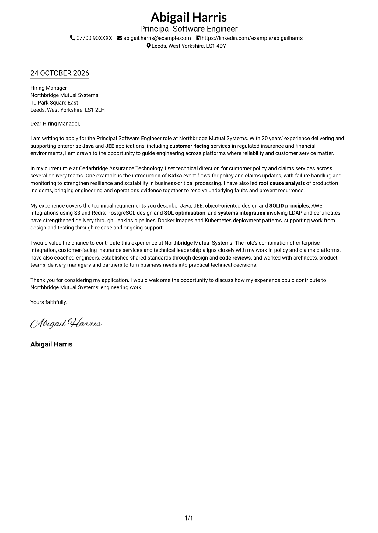 Cover letter example — page 1