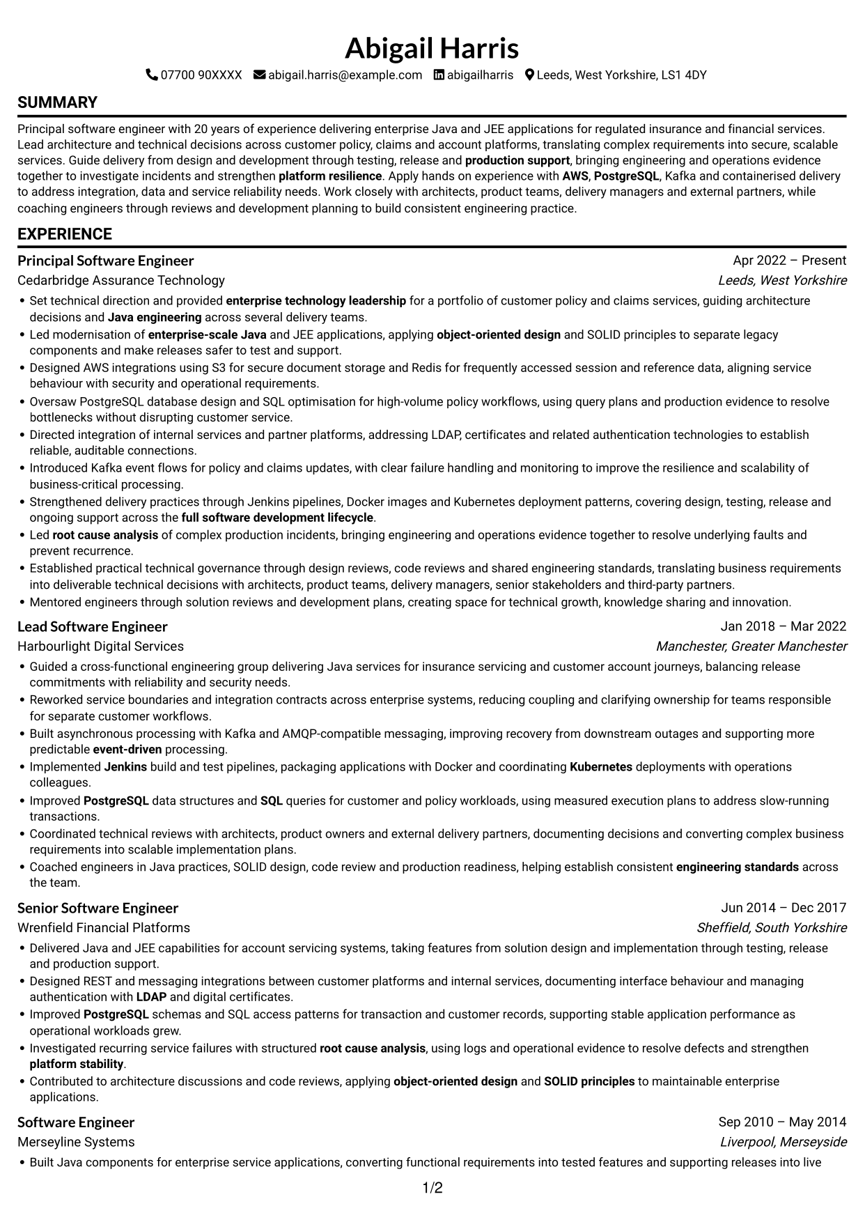 CV example — page 1
