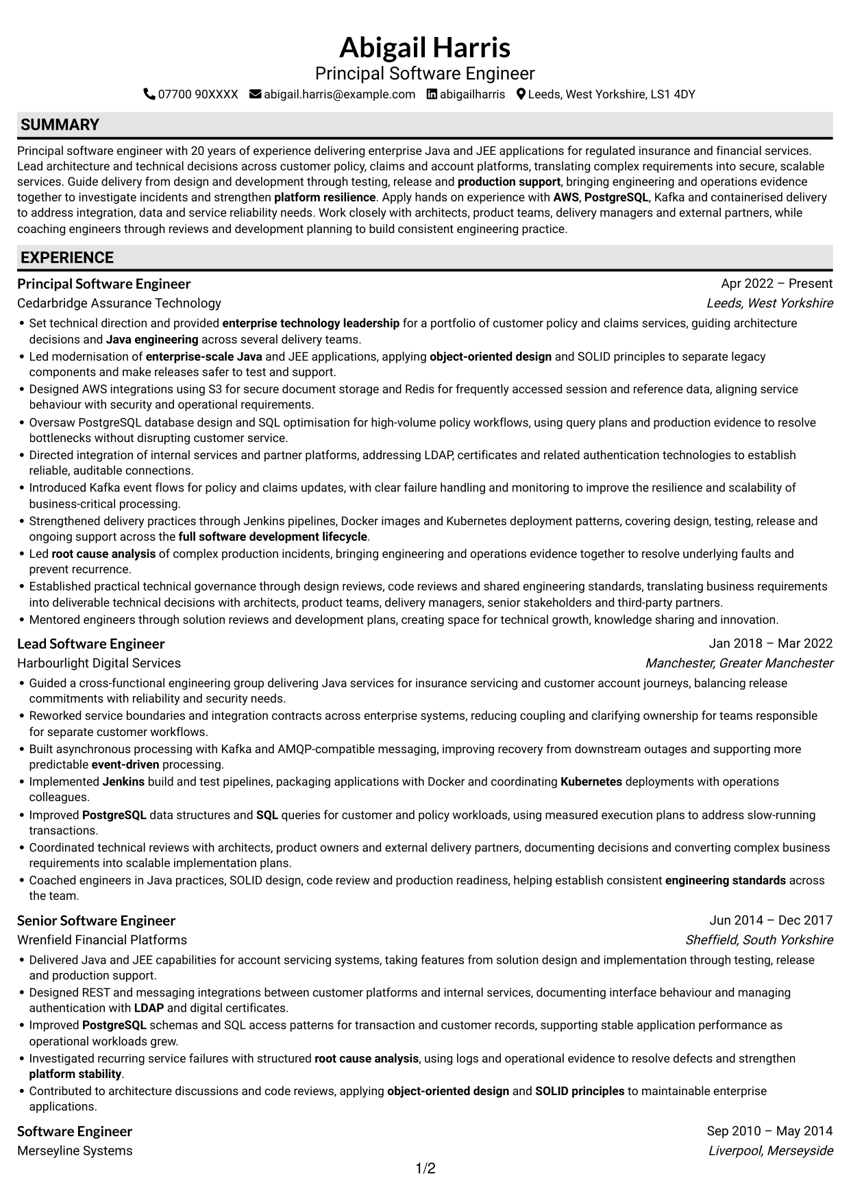 CV example — page 1