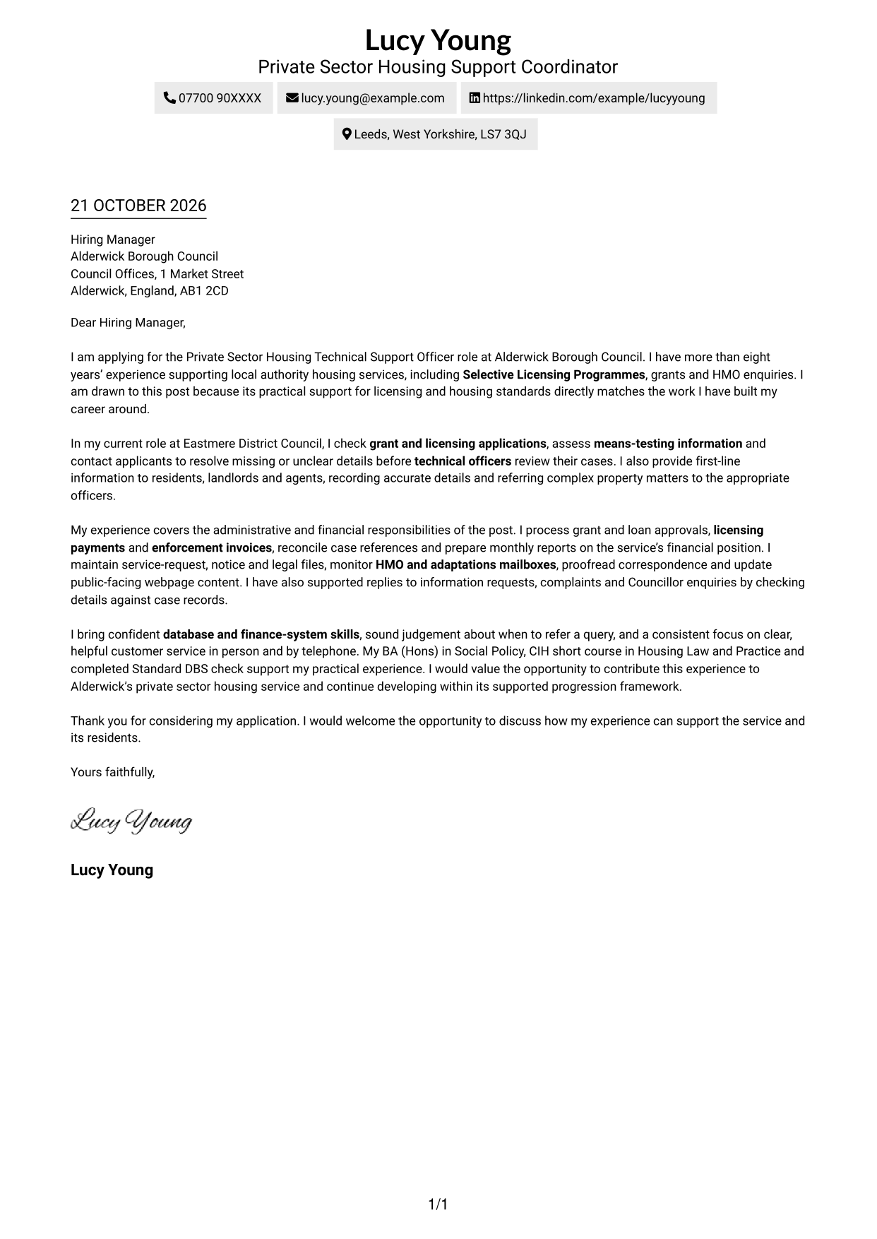 Cover letter example — page 1