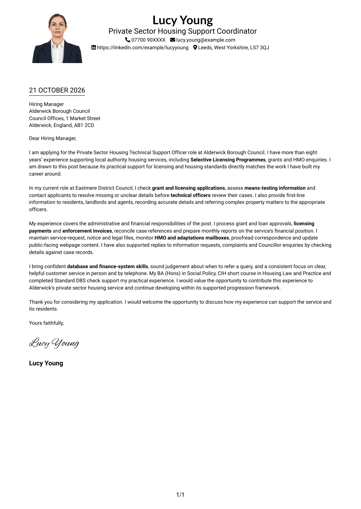 Cover letter example — page 1
