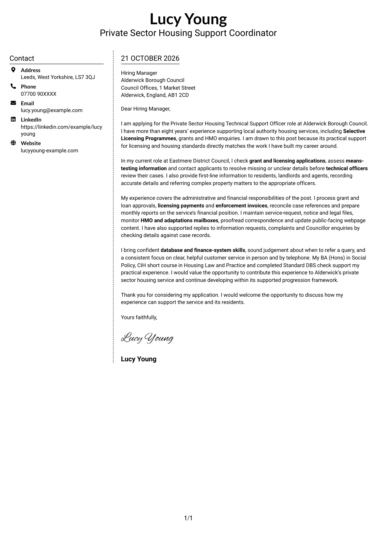 Cover letter example — page 1