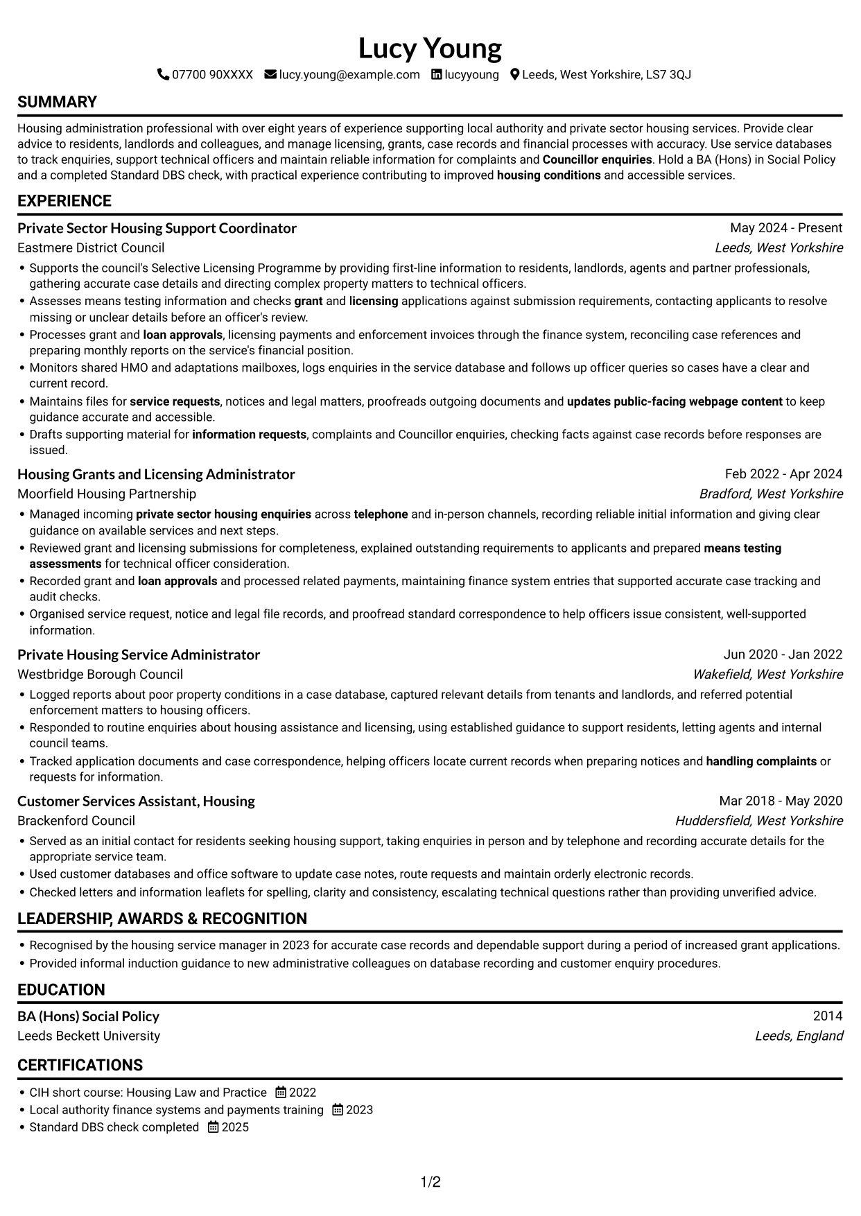 CV example — page 1
