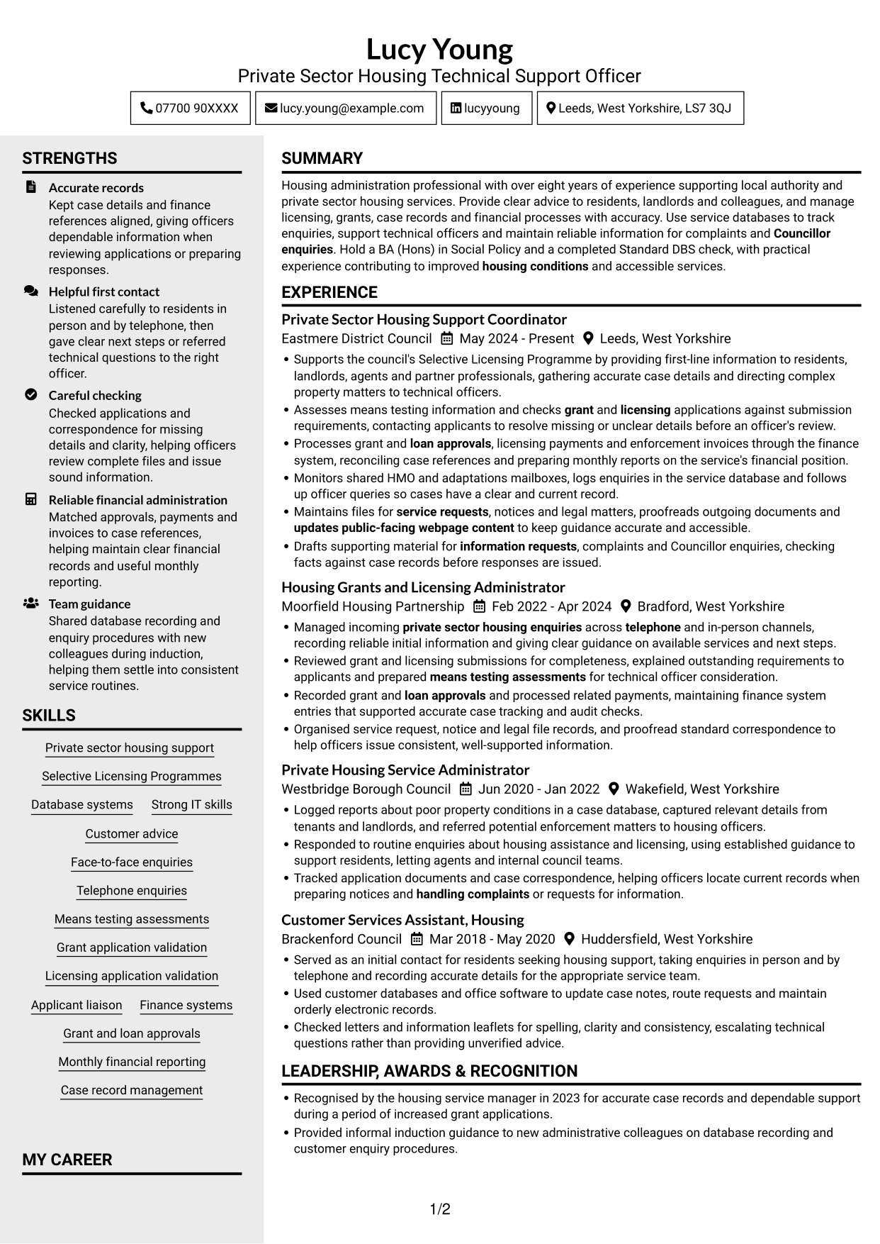 CV example — page 1
