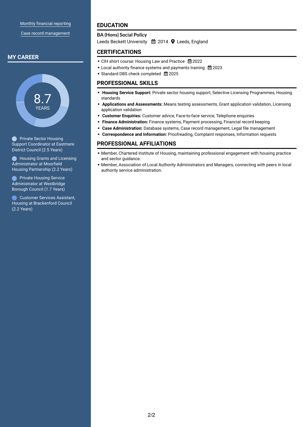 CV example — page 2