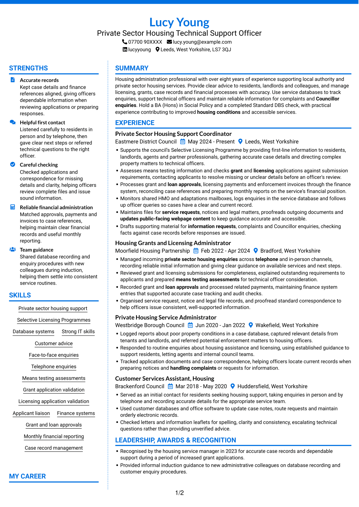 CV example — page 1
