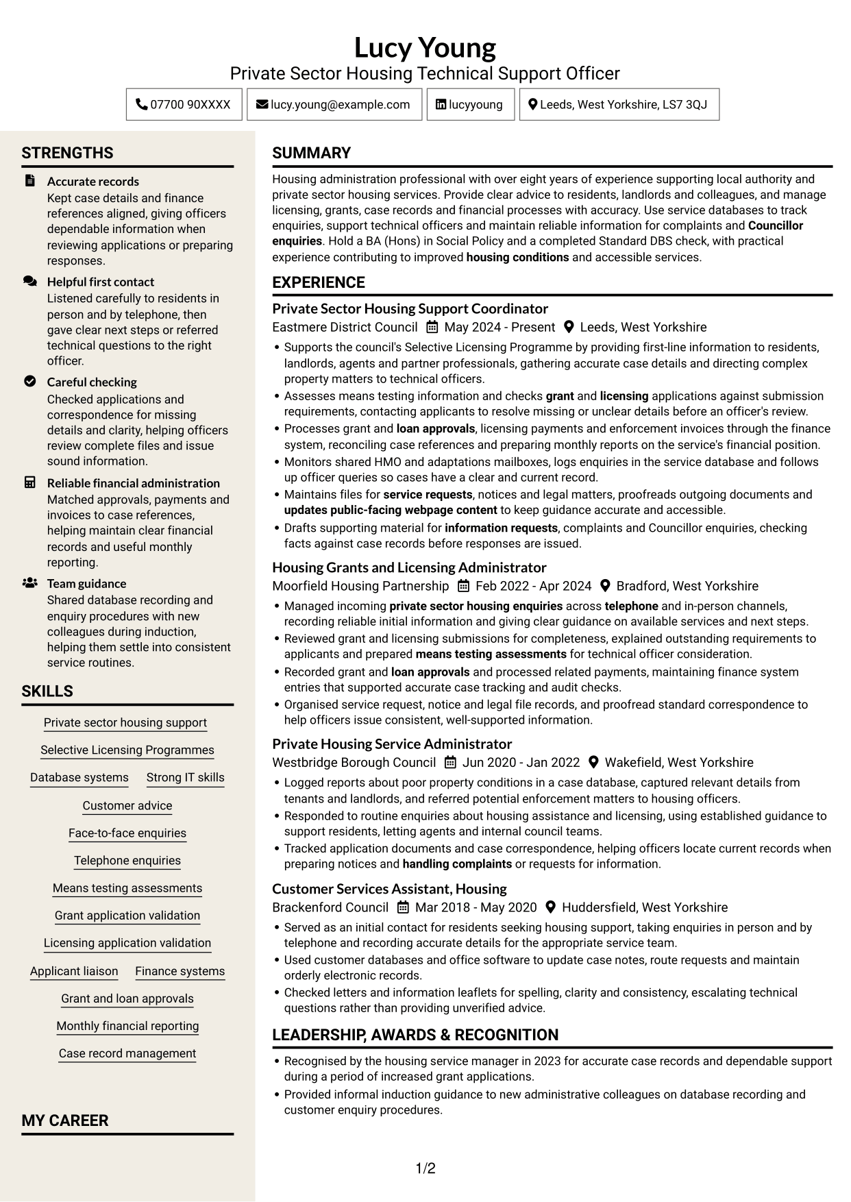 CV example — page 1