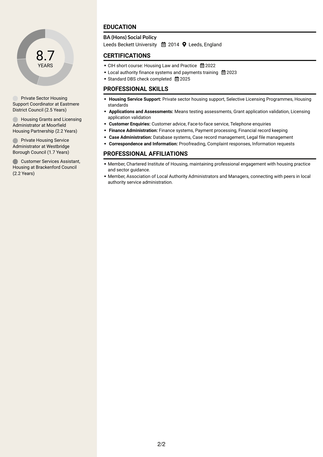 CV example — page 2