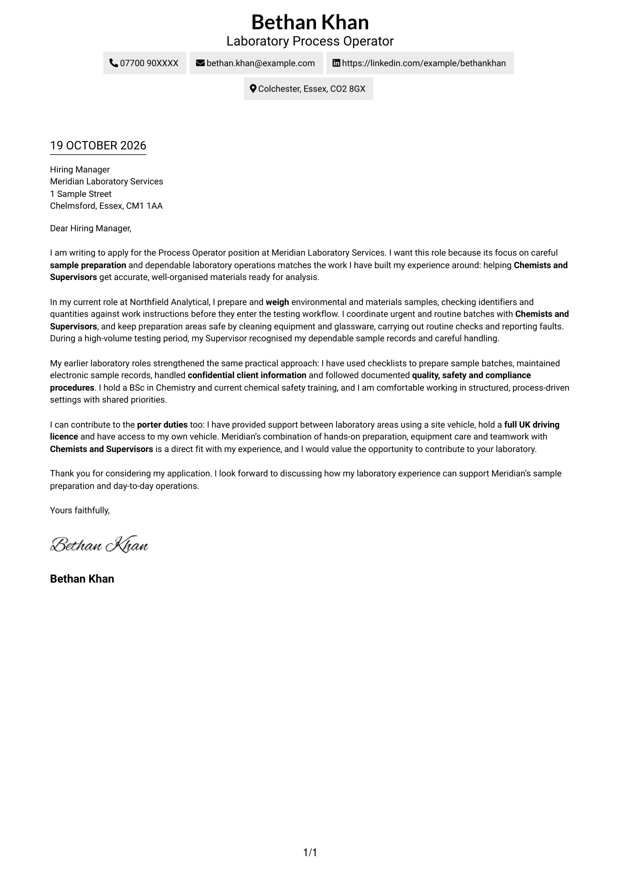 Cover letter example — page 1