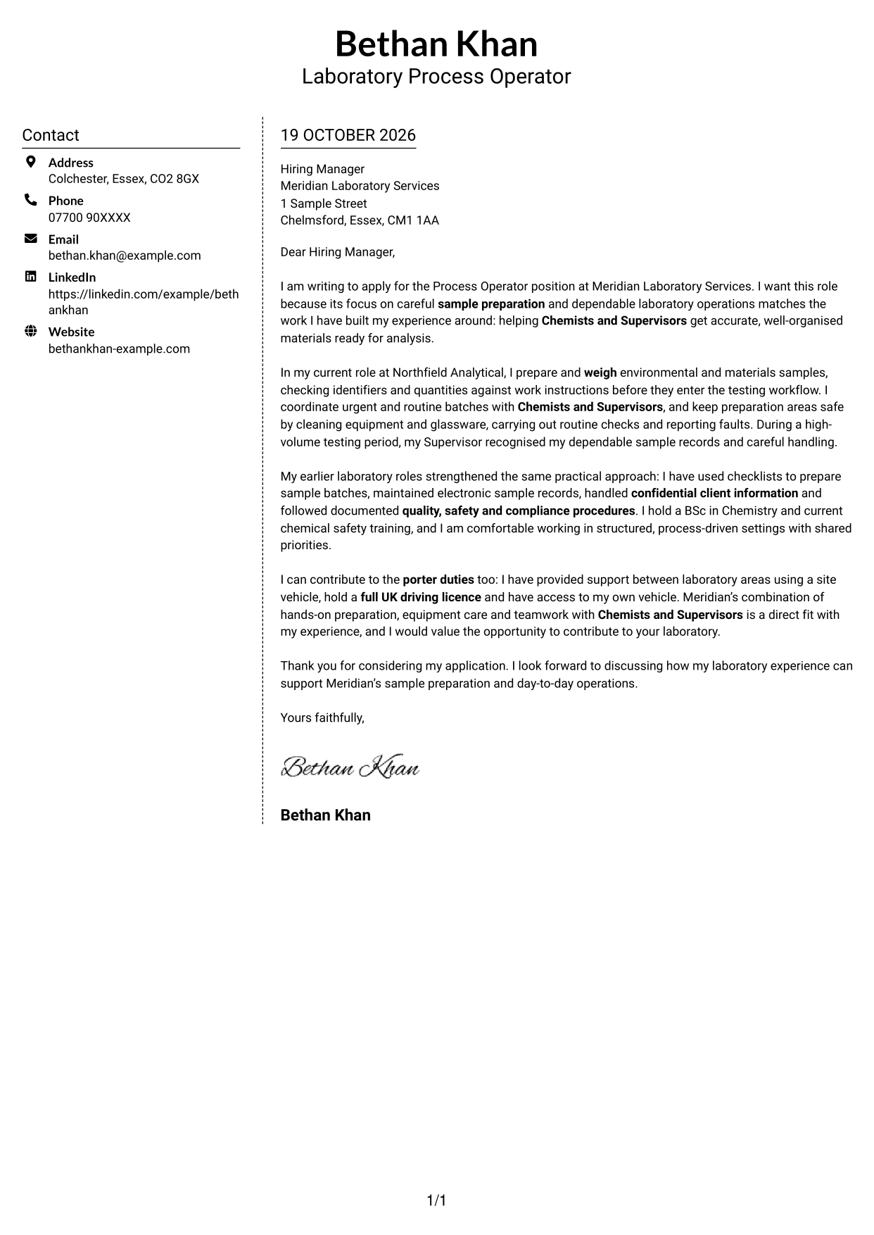 Cover letter example — page 1