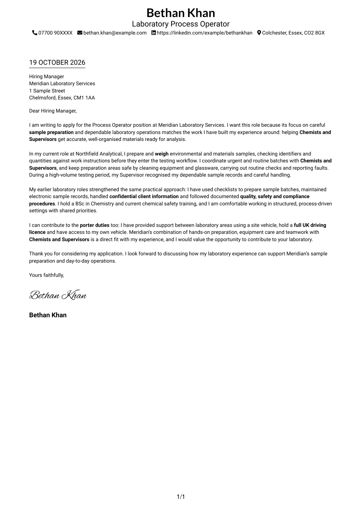 Cover letter example — page 1