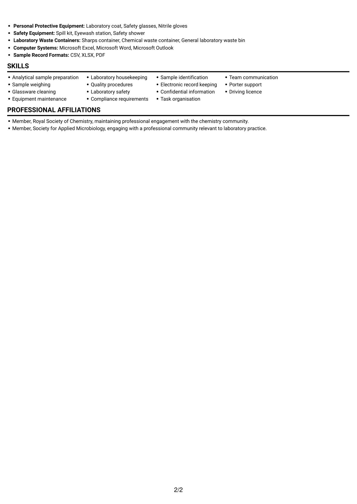 CV example — page 2