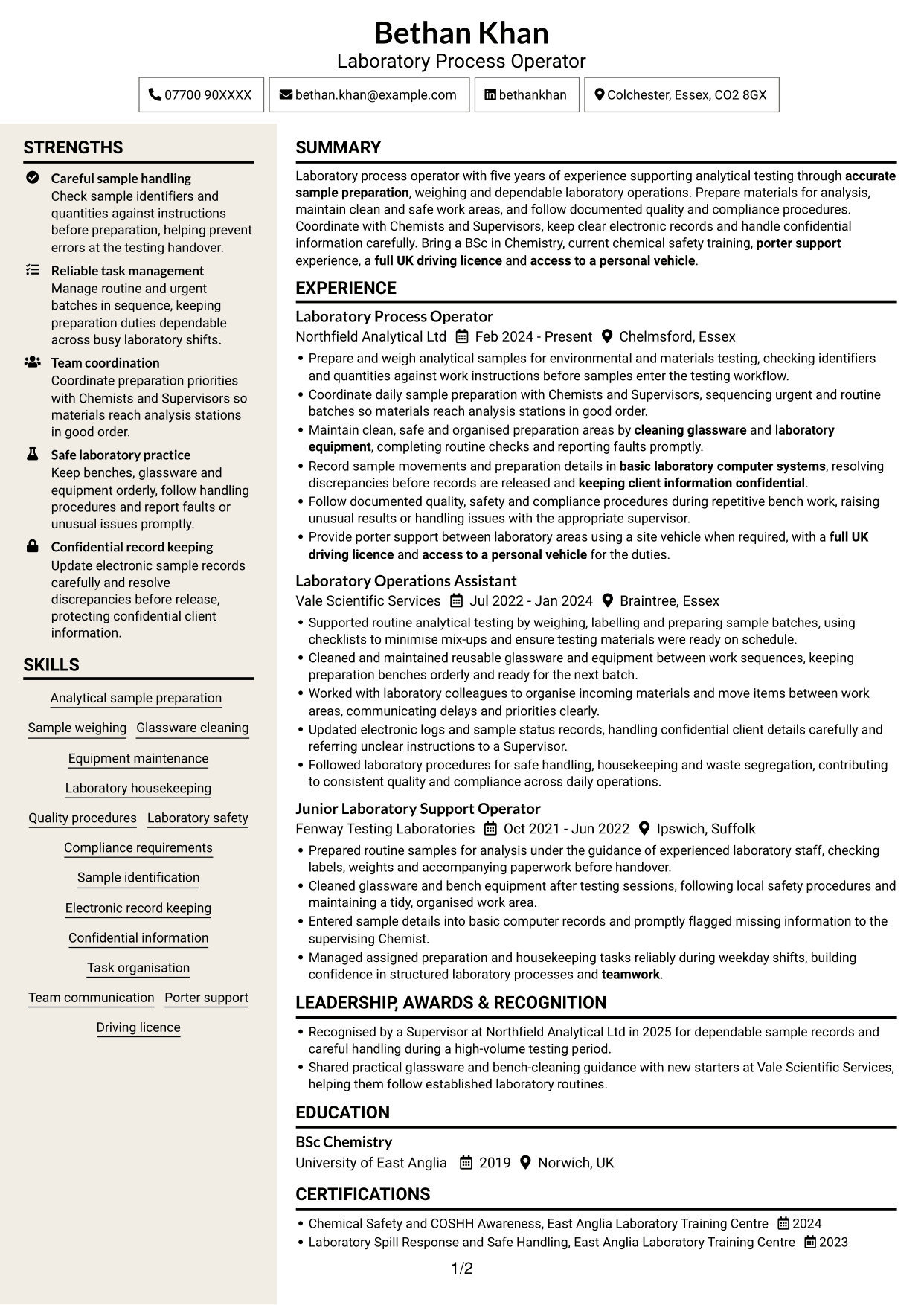 CV example — page 1