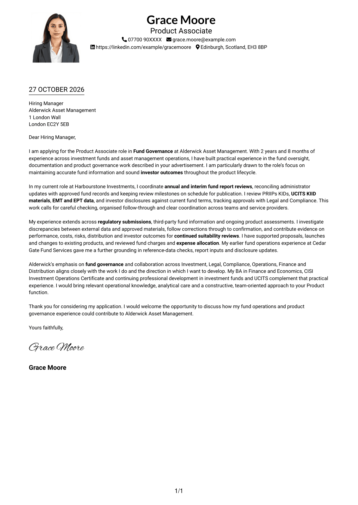 Cover letter example — page 1