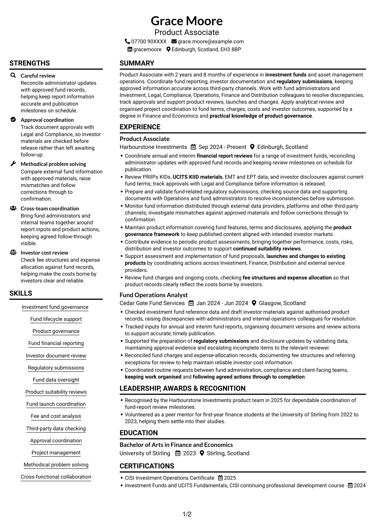 CV example — page 1