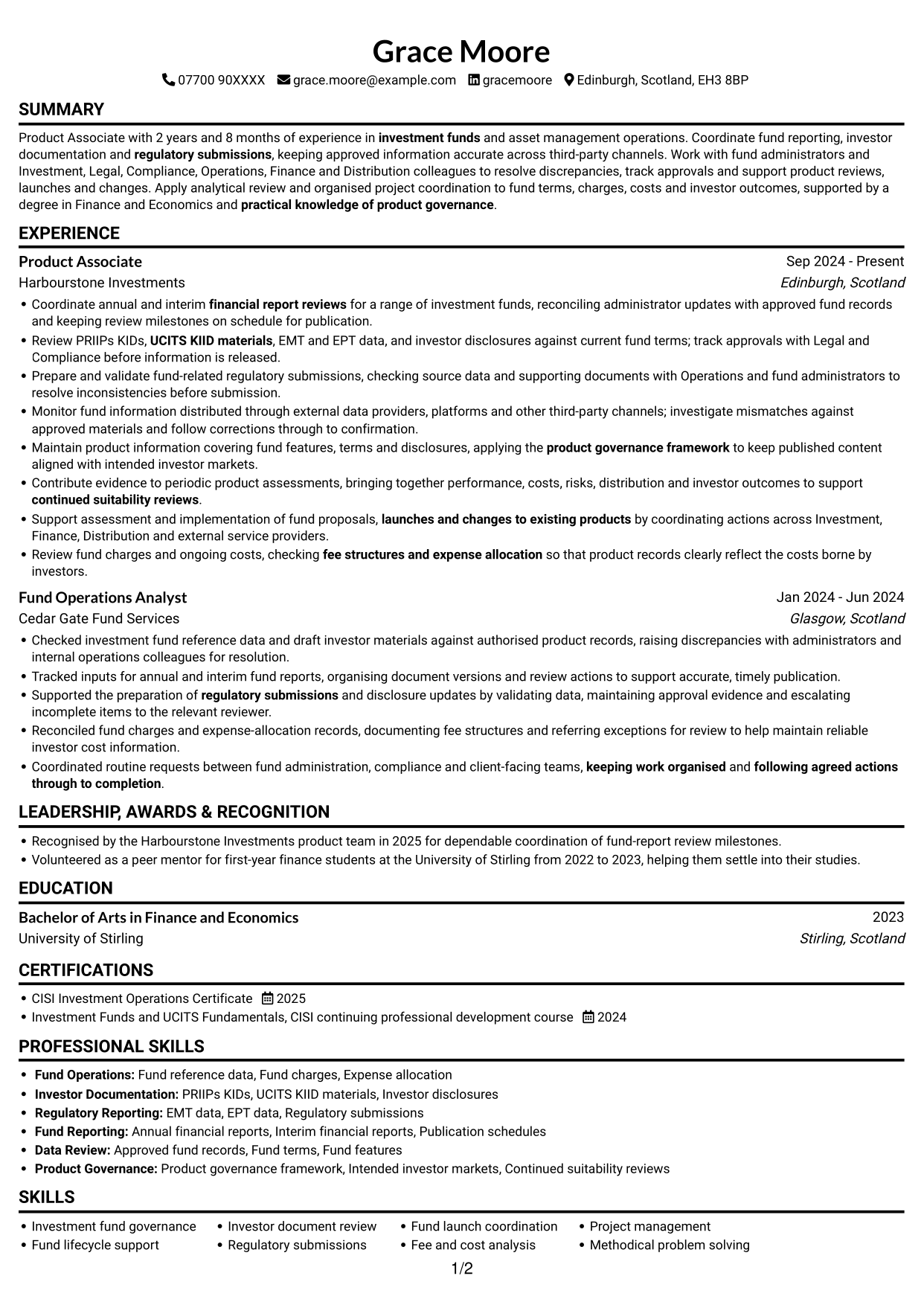 CV example — page 1
