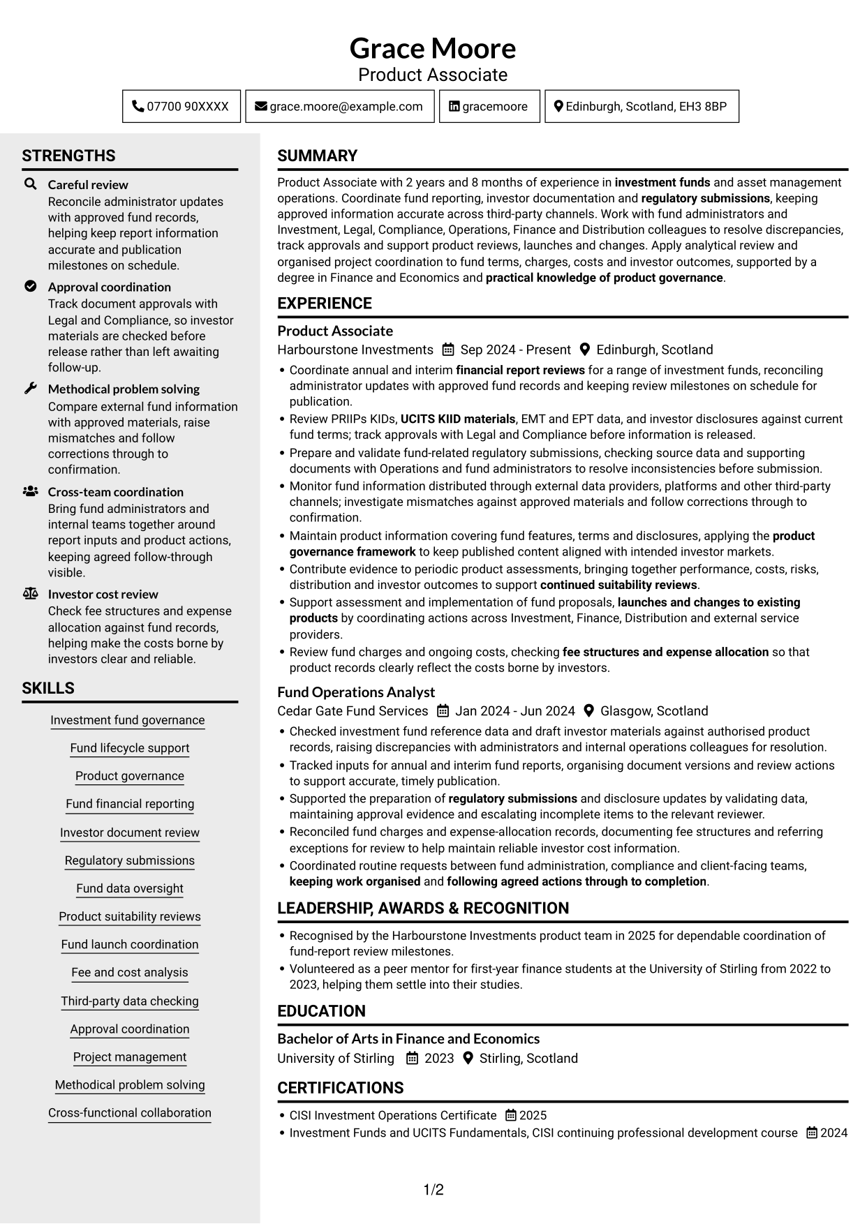 CV example — page 1