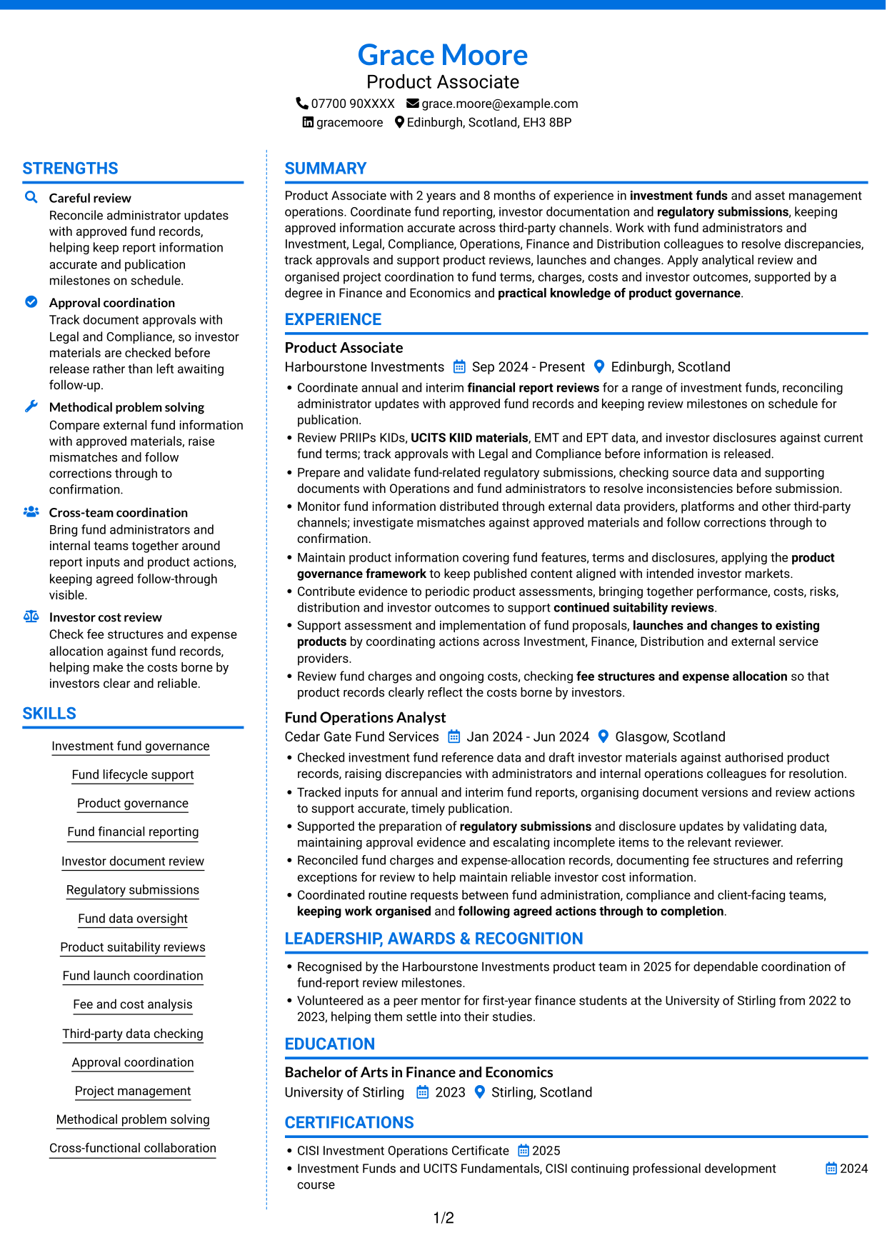 CV example — page 1